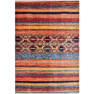 Klasik Turuncu Salon&yolluk Dijital Baskılı Makinede Yıkanabilir Kaymaz Taban Saçaklı Halı Hk042 120x200 cm
