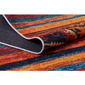 Klasik Turuncu Salon&yolluk Dijital Baskılı Makinede Yıkanabilir Kaymaz Taban Saçaklı Halı Hk042 120x200 cm