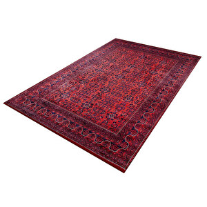 Klasik Kırmızı Salon&yolluk Dijital Baskılı Makinede Yıkanabilir Kaymaz Taban Saçaklı Halı Hk086