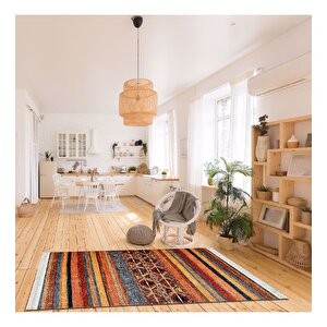 Klasik Turuncu Salon&yolluk Dijital Baskılı Makinede Yıkanabilir Kaymaz Taban Saçaklı Halı Hk042 80x200 cm