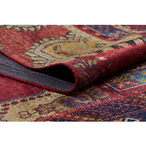 Klasik Kırmızı Salon&oturma Odası Yolluk&yatak Odası Dijital Baskılı Makinede Yıkanabilir Kaymaz Taban Saçaklı Halı Hk057 180x280 cm