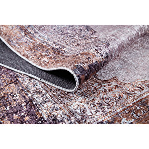 Klasik Kahverengi Salon&yolluk Dijital Baskılı Makinede Yıkanabilir Kaymaz Taban Saçaklı Halı Hk188 200x300 cm