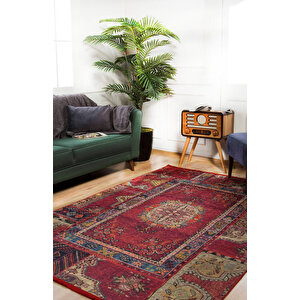 Klasik Kırmızı Salon&oturma Odası Yolluk&yatak Odası Dijital Baskılı Makinede Yıkanabilir Kaymaz Taban Saçaklı Halı Hk057 240x340 cm