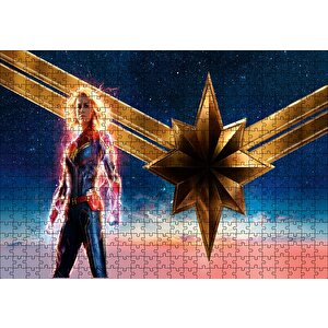 Captain Marvel Brie Larson Ve Yıldız Puzzle Yapboz Mdf Ahşap 500 Parça