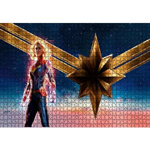 Captain Marvel Brie Larson Ve Yıldız Puzzle Yapboz Mdf Ahşap 1000 Parça