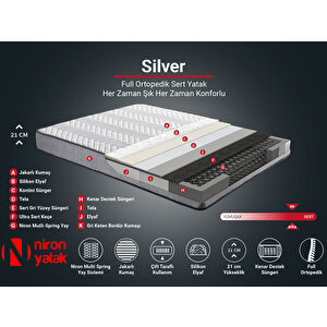 Silver Yatak Baza Başlık Seti 150x200 Çift Kişilik Full Ortopedik Yatak Gri Keten Baza Başlık