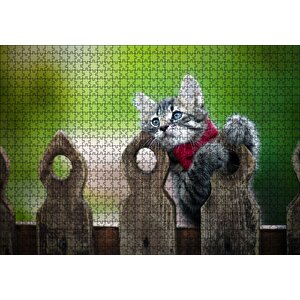 Cakapuzzle Çitlerin Üzerinde Oynayan Sevimli Tekir Kedi Puzzle Yapboz Mdf Ahşap