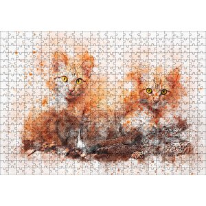 Suluboya Efekt Yavru Kediler Puzzle Yapboz Mdf Ahşap 500 Parça