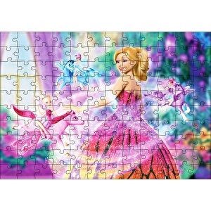 Sevimli Barbi Bebekler Ve Pegassus Görseli Puzzle Yapboz Mdf Ahşap 120 Parça