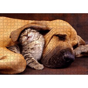 Sevimli Sharpy Köpek Ve Yavru Kedi Puzzle Yapboz Mdf Ahşap 500 Parça
