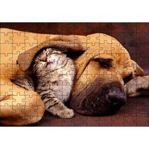 Sevimli Sharpy Köpek Ve Yavru Kedi Puzzle Yapboz Mdf Ahşap 120 Parça