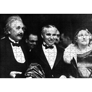 Ahşa Tablo Chaplin Ve Einştein Şehir Işıkları Galasında Puzzle Yapboz Mdf Ahşap 255 Parça