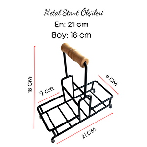 Metal Standlı Ahşap Detaylı Bulaşık Deterjanı Ve Sıvı Sabunluk Mutfak Seti-sünger Hediyeli