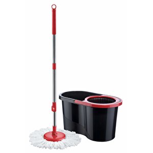 Turbo Star Black Microfiber Döner Başlıklı Temizlik Seti Büyük Boy Mop 13 Lt.+yedek Mop Hediyeli