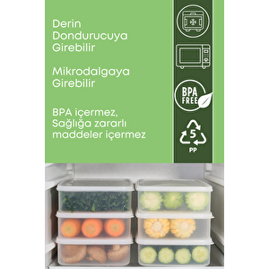 6 Adet Dikdörtgen Erzak Saklama Kabı Seti 3,5 Lt Şeffaf- Buzdolabı Düzenleyici
