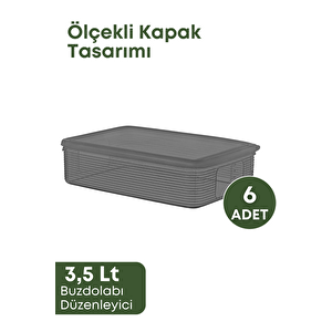 6 Adet Erzak Saklama Kabı 3,5 Lt Füme- Buzdolabı Düzenleyici- Derin Dondurucu Ve Mikrodalga