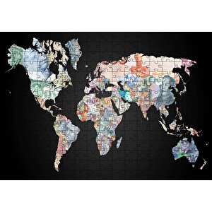 Dünya Hatitası Ve Para Birimleri Görseli Puzzle Yapboz Mdf Ahşap 255 Parça
