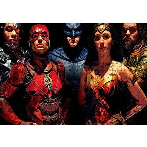 Wonder Woman Aquaman Batman Flash Cyborg Puzzle Yapboz Mdf Ahşap 255 Parça
