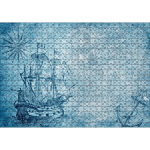 Orta Dünya Haritası Ve Yelkenli Gemi Puzzle Yapboz Mdf Ahşap 500 Parça