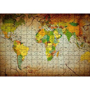 Küresel Isınma Ve Çölleşme Vurgulu Dünya Haritası Puzzle Yapboz Mdf Ahşap 255 Parça