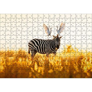 Doğada Zebra Ve Kuşlar Görseli Puzzle Yapboz Mdf Ahşap 255 Parça