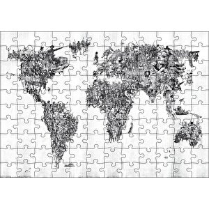 Halklardan Oluşan Dünya Haritası Puzzle Yapboz Mdf Ahşap 120 Parça