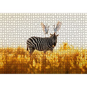 Doğada Zebra Ve Kuşlar Görseli Puzzle Yapboz Mdf Ahşap 1000 Parça
