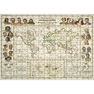 Antropolojik Eski Dünya Haritası Puzzle Yapboz Mdf Ahşap 255 Parça