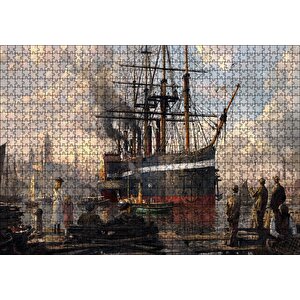 1800 Yılı Liman Gemi Yolcular Yağlı Boya Resmi Puzzle Yapboz Mdf Ahşap 1000 Parça