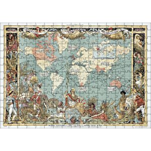 Dünya Haritası Ve Bazı Halklar 1886 Yılı Puzzle Yapboz Mdf Ahşap 255 Parça