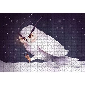Sinirli Kar Baykuşu Puzzle Yapboz Mdf Ahşap 500 Parça