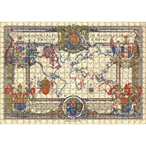 İngiliz Milletler Topluluğu Ve Dünya Haritası 1937 Puzzle Yapboz Mdf Ahşap 500 Parça