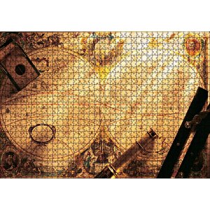 Eski Dünya Haritası Dürbün Pusula Ve Usturlab Puzzle Yapboz Mdf Ahşap 1000 Parça