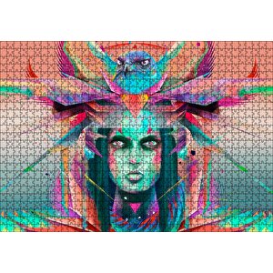 Kız Ve Şahin Dijital Sanat Puzzle Yapboz Mdf Ahşap 1000 Parça