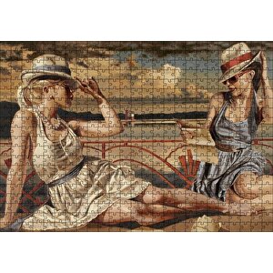 Güneşlenen Ve Mektup Okuyan Kızlar Puzzle Yapboz Mdf Ahşap 500 Parça