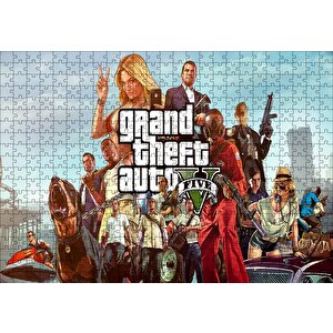 Gta 5 Oyun Posteri Tüm Karakterler Puzzle Yapboz Mdf Ahşap 500 Parça