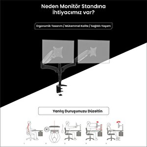 Npo Std222 Çift Kol Monitör Tutucu - Beyaz