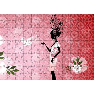 Beyaz Elbiseli Kadın Ve Güvercin Puzzle Yapboz Mdf Ahşap 120 Parça