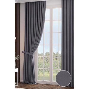 1x3 Sık Pile Narden Soft Koyu Gri 2 Adet Fon Perde Kırlent Kılıfı + Bağlama Kuşağı Hediye 105x280 cm
