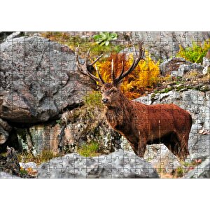 Kayalıklar Ve Boynuzlu Kahverengi Geyik Puzzle Yapboz Mdf Ahşap 255 Parça