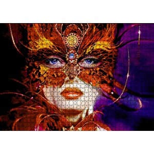 Kırmızı Tüylü Maskeli Kadın Görseli Puzzle Yapboz Mdf Ahşap 1000 Parça