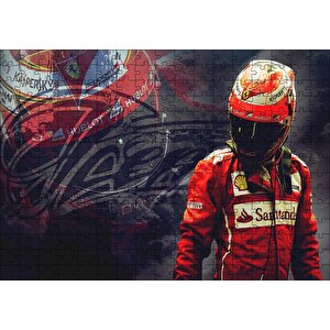 Ferrari F1 Kimi Raikkonen Görseli Puzzle Yapboz Mdf Ahşap 255 Parça