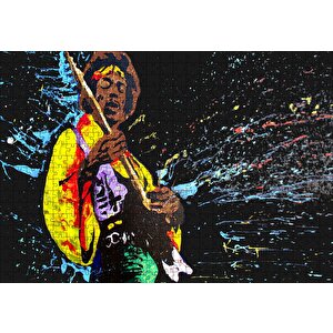 Jimi Hendrix Gitar İllüstrasyon Puzzle Yapboz Mdf Ahşap 500 Parça