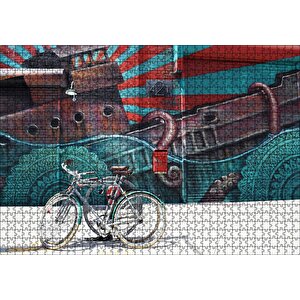 Duvar Boyama Ve Önünde Bisikletler Puzzle Yapboz Mdf Ahşap 1000 Parça