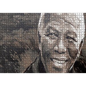 Nelson Mandela Yağlı Boya Siyah Beyaz Puzzle Yapboz Mdf Ahşap 1000 Parça