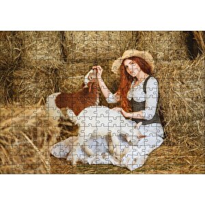 Samanlıktaki Genç Kız Oğlaklar Görseli Puzzle Yapboz Mdf Ahşap 255 Parça