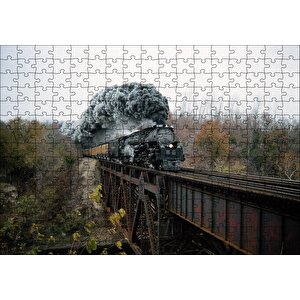 Eski Köprü Ve Buharlı Kara Tren Puzzle Yapboz Mdf Ahşap 255 Parça