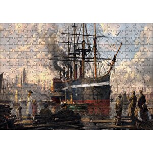 1800 Yılı Liman Gemi Yolcular Yağlı Boya Resmi Puzzle Yapboz Mdf Ahşap 255 Parça