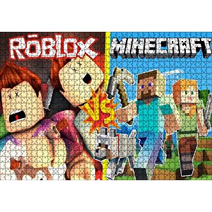 Roblox Ve Minecraft Çizgi Film Görseli Puzzle Yapboz Mdf Ahşap 1000 Parça