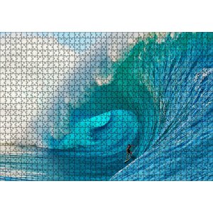 Okyanusta Olağanüstü Dalga Ve İçindeki Sörfçü Puzzle Yapboz Mdf Ahşap 1000 Parça